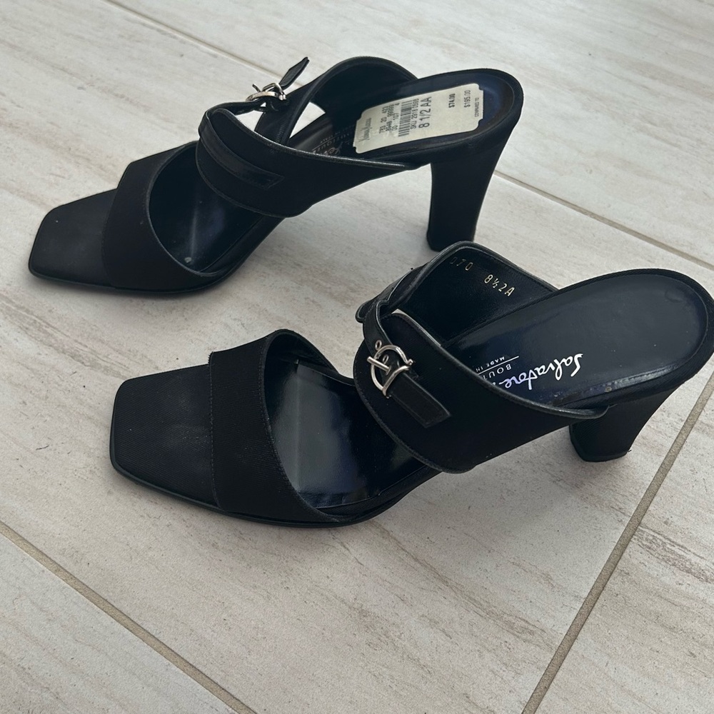 Salvatore Ferragamo Black Slip-On Heeled Sandals 8.5AA
